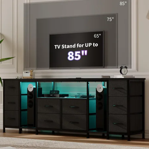Miniatura 6 de Garvee Cómoda de 10 cajones, soporte de TV con cajones de tela y tomas de corriente para TV de 75, 70 y 65 pulgadas, mesa consola de TV, centro