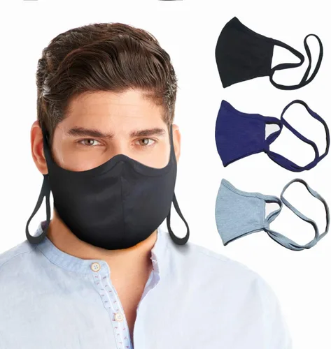 Miniatura 9 de Mascarilla para adulto grande/XL (extra grande), mascarilla de punto de algodón con filtro y tira ajustable Talla XL - Negro/Azul/Gris -Paquete de 3
