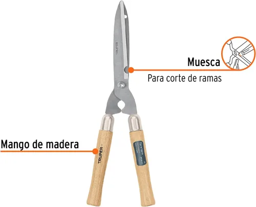 Miniatura 2 de Truper Tijeras de setos de precisión de 10 pulgadas (modelo 31460 / T-17) Professional Manual Bush Trimmer, Contoured Ash Wood Handles with