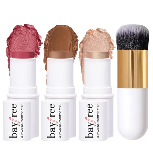Miniatura 7 de KIMUSE Trío de Barras Múltiples para Maquillaje Facial, Barra de Rubor en Crema para Mejillas y Labios, Barra de Contorno e Iluminador de Maquillaje