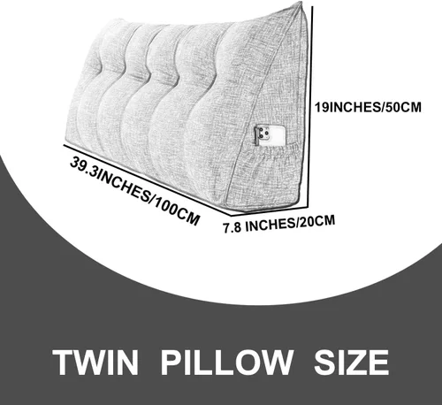 Miniatura 5 de Almohada triangular grande para cabecero de lectura, almohada de lino y algodón para sofá cama, cojín de apoyo de posicionamiento con funda Rosa
