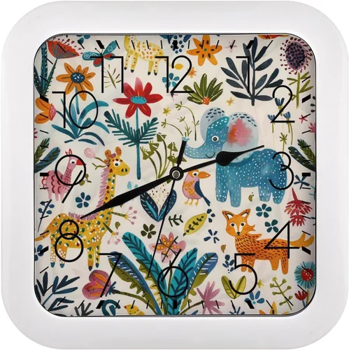 Miniatura 21 de 10" Square Modern Wall Clock,Animal Patterns Print Kitchen Clocks Wall Battery Operated,Silent Non Ticking Unique Funny Cute Wall Clock for Living