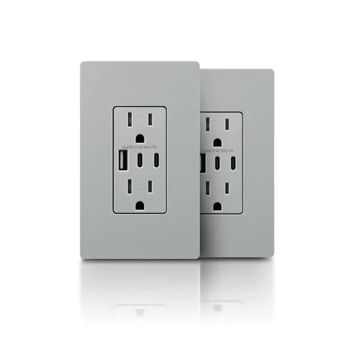 Miniatura 31 de TOPELER - Toma de corriente para montaje en pared con puertos USB 6.0A, dos tomas eléctricas de 20 amperios, tomas y puertos resistentes a la Negro
