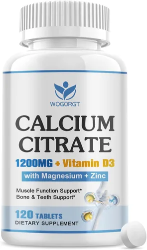 Suplemento de citrato de calcio de 1200 mg con vitamina D3 para mujeres y hombres - Suplemento de calcio y magnesio zinc D3 para huesos, dientes,