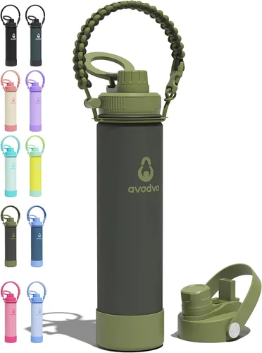Miniatura 29 de Botella de agua aislada de 18 onzas con 2 tapas (tapa de popote y boquilla 2 en 1, tapa magnética), botella de agua delgada con correa, botella