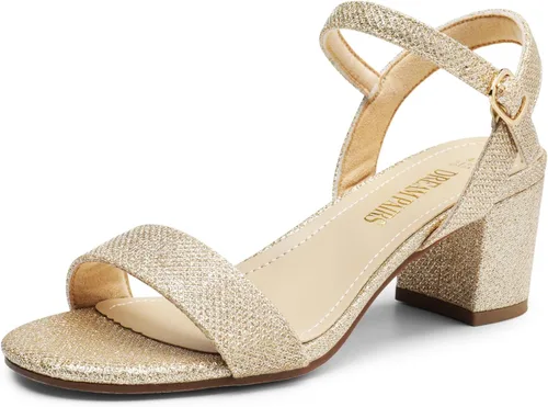 DREAM PAIRS Sandalias clásicas cortas y gruesas con hebilla para el trabajo diario, boda y fiesta