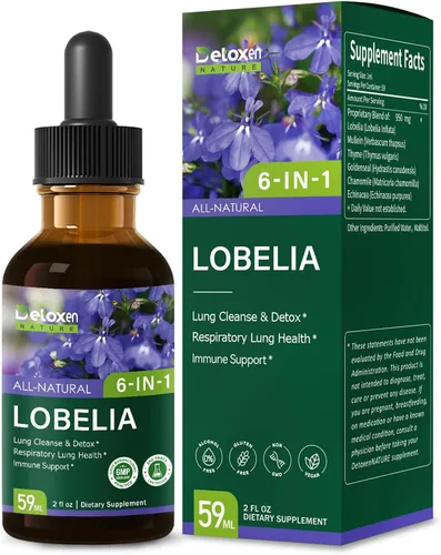 Tintura orgánica de lobelia para limpieza y desintoxicación pulmonar, apoyo respiratorio para la salud pulmonar con extracto de tomillo de