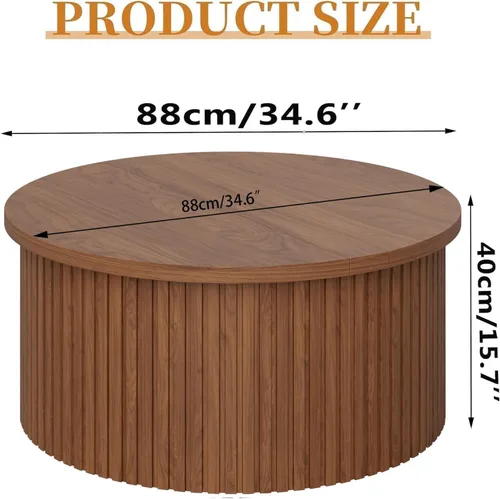 Miniatura 2 de Fsbecl Mesa de Centro de Tapa Elevable Acanalada con Almacenamiento Oculto, Mesa de Centro Redonda de 31.6 Pulgadas para Sala de Estar, Mesas Nogal