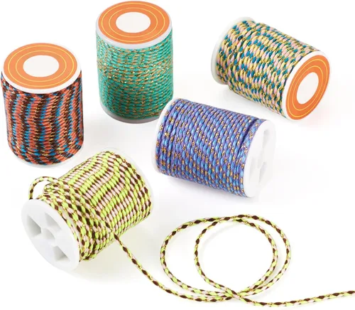 Miniatura 14 de Beadthoven - Cuerda trenzada de 0.069 pulgadas, 25.8 yardas de colores, cuerda metálica para anudar china, cuerda de macramé, cuerda de arcoíris