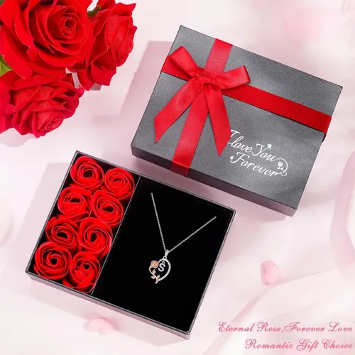 Miniatura 4 de Yoosteel Collar con dije de flor de rosa con inicial de corazón para mujer, collar con letra de corazón de amor, collares con inicial únicos
