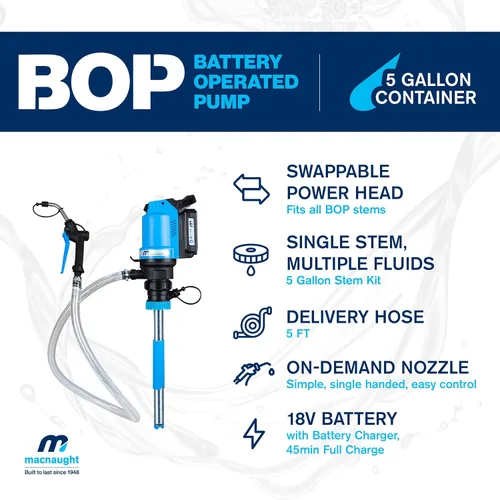 Miniatura 2 de Macnaught BOP20 Bomba de transferencia de aceite alimentada por batería, kit de cubo de 5 galones. Todo lo necesario para bombear aceite, ATF