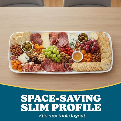 Miniatura 3 de Bandeja rectangular blanca para servir (paquete de 2) – Bandeja desechable de 17.5 pulgadas para aperitivos, frutas y platos para servir, bandeja