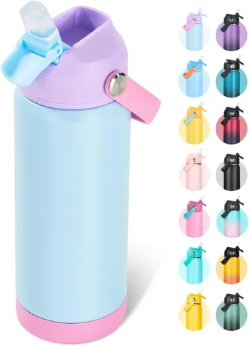 Miniatura 42 de Fijinhom Botella de agua aislada de acero inoxidable de 18 oz, de boca ancha, de doble pared, con vacío, con pajita de silicona, a prueba de sudor