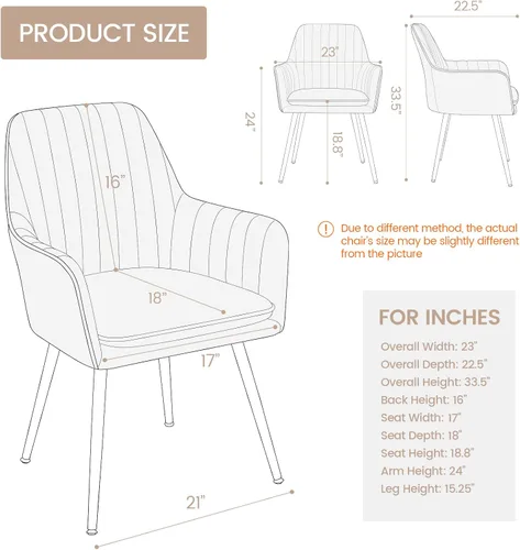 Miniatura 3 de Gold Thumb Juego de 2 sillas de comedor de terciopelo con respaldo medio, sillón moderno de ocio con patas chapadas en oro, silla tapizada para sala