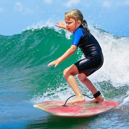 Miniatura 5 de Tabla de Bodyboard ligera con núcleo EPS, base lisa de HDPE, amarradera y muñequera ajustable, excelente para surfear para niños y adultos Rosado