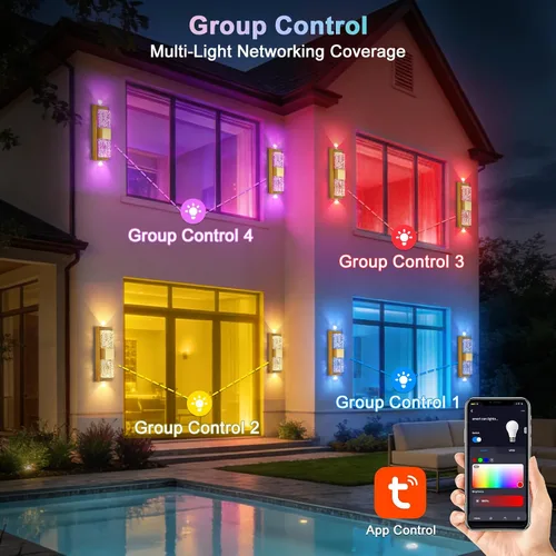 Miniatura 8 de Lámpara de pared inteligente para exteriores, lámpara exterior que cambia de color RGB, iluminación de pared exterior de carcasa de metal, luces