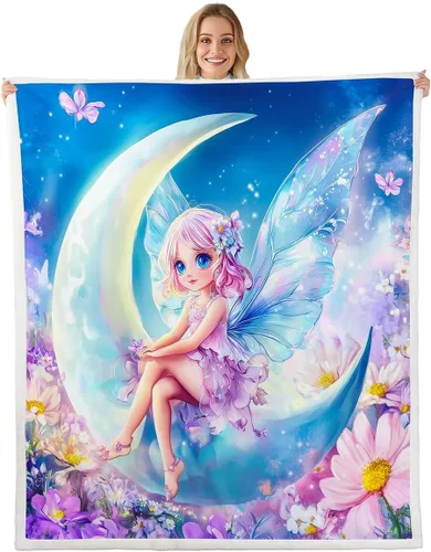 Miniatura 8 de Fairy Fleece Blanket,Romantic Pink Floral Botanical Bed Blankets for Adults Teens,Galaxy Starry 3D Moon Room Decor,Blue Pink Super Soft Flannel
