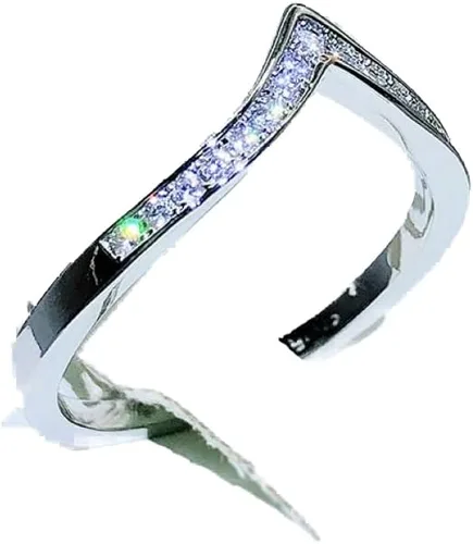 QUSIIOSLK Anillo de plata de ley con circonita cúbica, diseño minimalista en forma de pulgar, corte redondo, diamantes de imitación, compromiso,