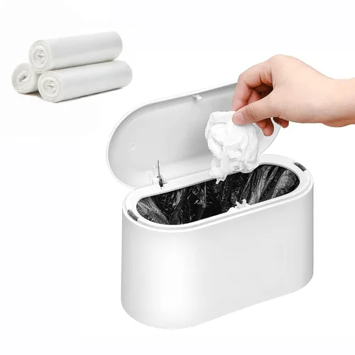 Miniatura 4 de Bolsas de basura mini para mini bote de basura, 105 unidades / 7 rollos de bolsas de basura blancas para cesto de residuos de escritorio de varios