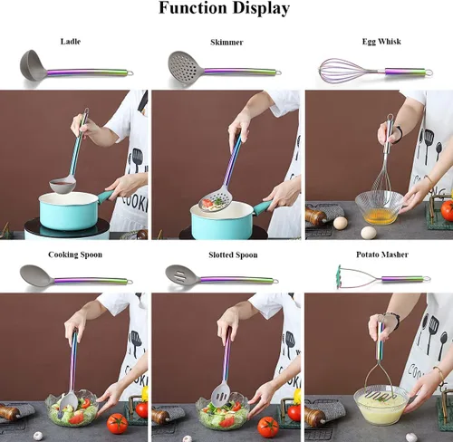 Miniatura 6 de Juego de utensilios de cocina de silicona de 38 piezas con estante para utensilios, cabeza de silicona y mango de acero inoxidable, herramientas