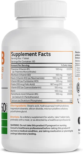 Miniatura 2 de Bronson Super B100 Complejo de Vitamina B de liberación sostenida contiene todas las vitaminas B (vitamina B1, B2, B3, B6, B9 - ácido fólico, B12)