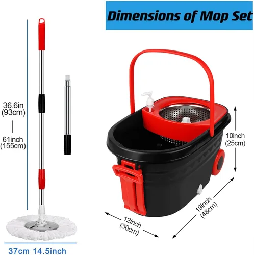 Miniatura 3 de Juego de trapeador giratorio y cubo con juego de escurridor, sistema de cubo de trapeador con cabezal giratorio de 360° con 3 repuestos de trapeador