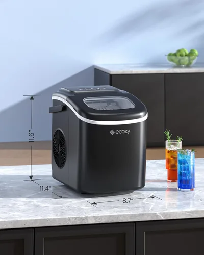 Miniatura 7 de Ecozy Encimera de máquina de hielo, máquina de hielo portátil con asa de transporte, 12 kg en 24 horas, 9 cubos de hielo listos en 6 minutos, Negro