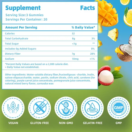 Miniatura 4 de AFXMATE Gomitas de suplemento de fibra para adultos, 0.25 oz de fibra sin azúcar, veganas y sin gluten, salud digestiva, apoyo a la regularidad, 120