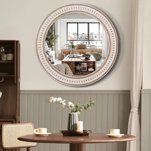 Miniatura 2 de 24 Pulgadas Espejos de Pared Redondos Rústicos - Espejo Circular de Granja de Madera para Baño, Entrada, Dormitorio, Sala de Estar, Decorativo
