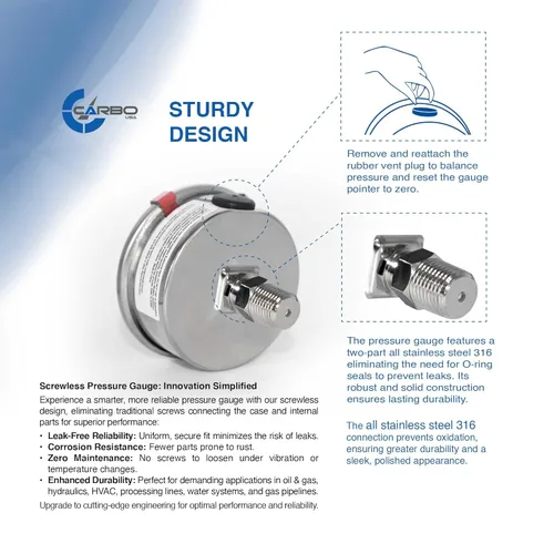 Miniatura 3 de Medidor de presión relleno de líquido de 300 PSI, dial de 2.5 pulgadas, montaje trasero 1/4 NPT, estuche 316 SS, 316 piezas mojadas SS, PSI/barra