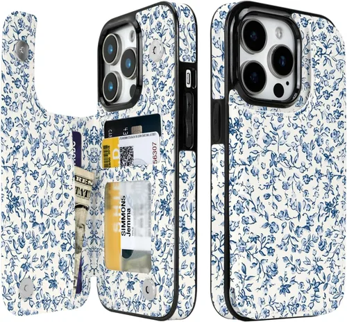 Miniatura 27 de Funda compatible con iPhone 14/15 con tarjetero y ranuras integradas de piel sintética con función atril y a prueba de golpes para iPhone 14/15