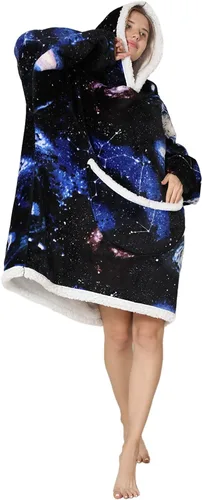 Miniatura 4 de Manta con capucha, sudadera de gran tamaño para adultos, mujeres y hombres, hecha de franela muy suave y cálida, con bolsillo y mangas