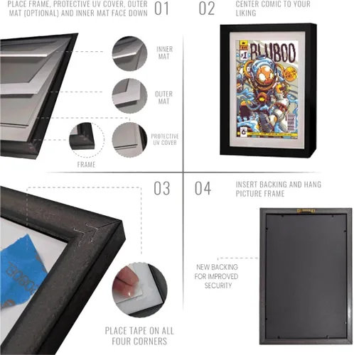 Miniatura 5 de Marco para Cómics 2 Pack, Marco de Madera MDF, Acolchado Libre de Ácidos, Protección UV 98% Policarbonato, Se Ajusta a Cómics hasta 6 3/4" x 10