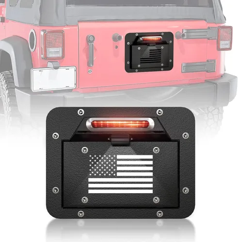 YZONA - Marco de placa de repuesto para llantas de repuesto con luz iluminada y tercera luz de freno compatible con Jeep Wrangler JK JKU Unlimited
