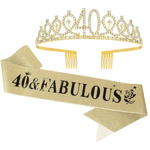 Miniatura 21 de Casoty Juego de diadema y tiara de 40 y fabuloso, oro rosa, para decoraciones de cumpleaños de 40 años, regalos para mujeres, decoraciones de fiesta