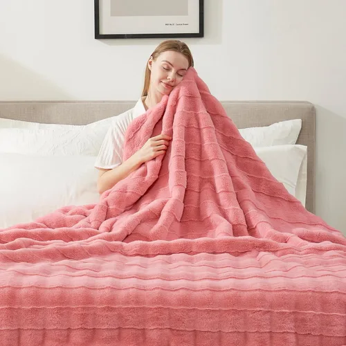 Miniatura 19 de Cozy Bliss Manta mullida de piel sintética para sofá, cama, sala de estar, 50 x 60 pulgadas
