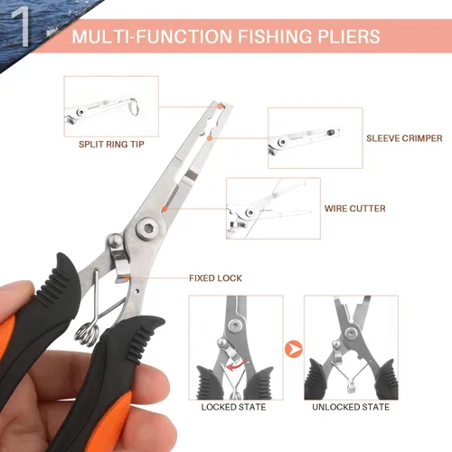 Miniatura 4 de mouhike Kit de herramientas de pesca, alicates de pesca, pinza de labios de pescado, removedor de anzuelos de pesca, báscula digital de pesca