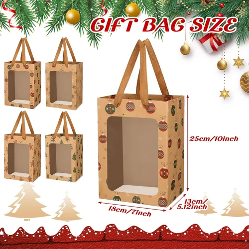 Miniatura 2 de Cholemy 16 bolsas de regalo de Navidad de verano con ventana transparente y asas, bolsas de papel kraft de regalo de Navidad de 10 x 7 x 5.12