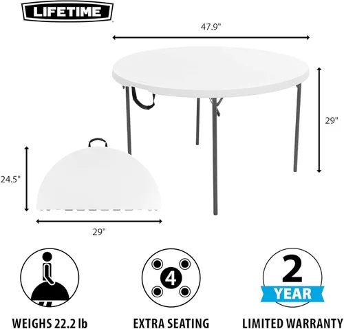 Miniatura 11 de Lifetime 280064 mesa redonda se dobla en dos, 4 pies, color blanco granito