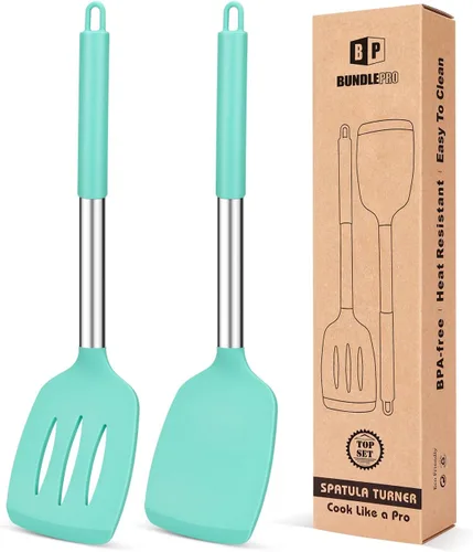 Miniatura 15 de Paquete de 2 espátulas de cocina sólidas de silicona, antiadherentes, utensilios de cocina sin BPA, resistentes al calor, utensilios de cocina