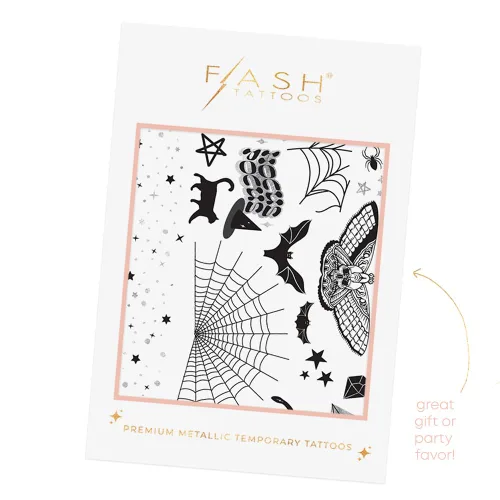 Miniatura 5 de Flash Tattoos Tatuajes temporales de Halloween Witch Please 44 tatuajes espeluznantes Tatuaje metálico Suministros para fiesta de Halloween