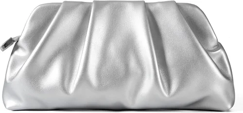 Miniatura 8 de Bolsa de noche para mujer, cartera tipo clutch con fruncidos, con cadena metálica desmontable, bolsa de hombro cruzada
