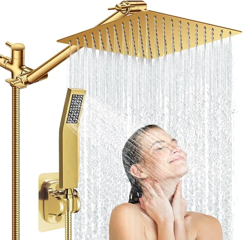 Miniatura 13 de Cabezal de ducha de lluvia cuadrado de alta presión de 8 pulgadas y ducha de mano 2 en 1. Equipado con manguera de 78 pulgadas, válvula desviadora