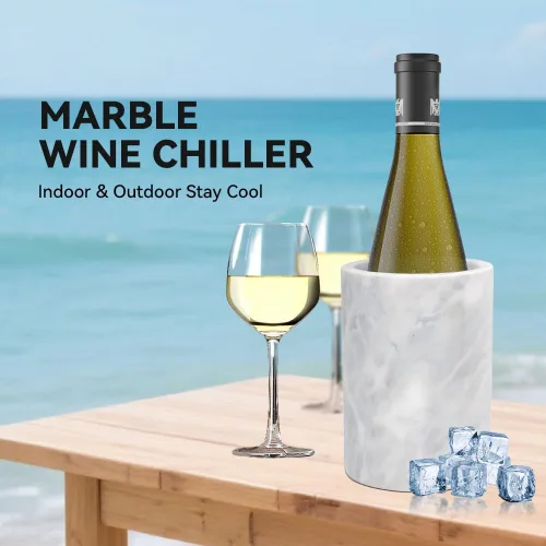 Miniatura 3 de Kota Japan Enfriador de botellas de vino y champán con piedra de mármol blanco, 7 x 5 pulgadas, elegante soporte para utensilios de cocina