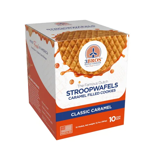 Miniatura 6 de 3Bros Stroopwafels, galletas de waffle holandesas rellenas de caramelo, envueltas individualmente, 10 unidades, exterior suave y tostado con relleno
