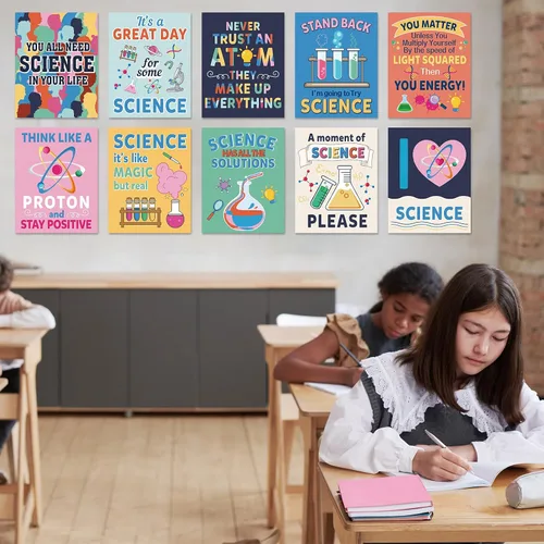 Miniatura 6 de Zonon Juego de 10 carteles de decoración de aula de ciencias para profesores, científicos, tablón de anuncios, pósteres de laboratorio de ciencias