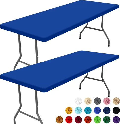Miniatura 39 de Moosfor Paquete de 2 manteles rectangulares de elastano de 4 pies, elásticos y ajustables para pícnic, cubierta de mesa de patio elástica y lavable