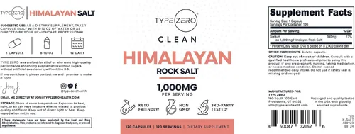 Miniatura 5 de Type Zero Cápsulas de sal de roca del Himalaya (120 cápsulas) (1000 mg por porción)