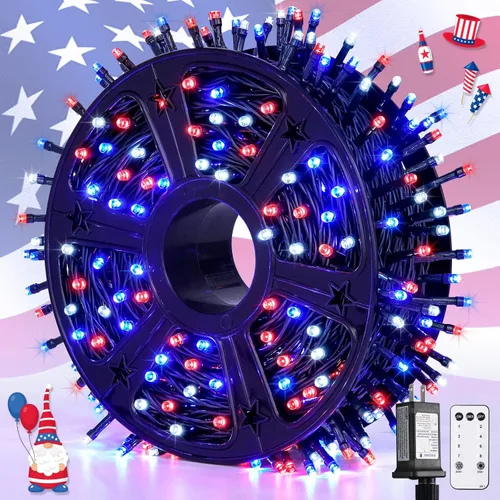 Miniatura 23 de JMEXSUSS 500 luces LED azules de Navidad al aire libre, 173 pies, 8 modos, tira de luces de Navidad, impermeable, luz LED azul para árbol enchufable