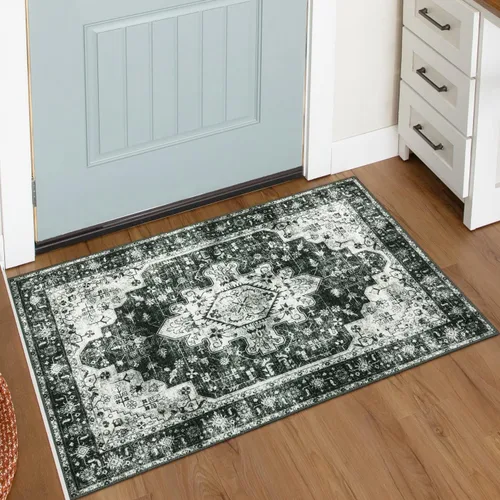 Miniatura 70 de Moynesa Alfombra de pasillo ultra fina lavable de 2 x 6 pies, antideslizante, resistente a las manchas, alfombra vintage que no desprende para Gris